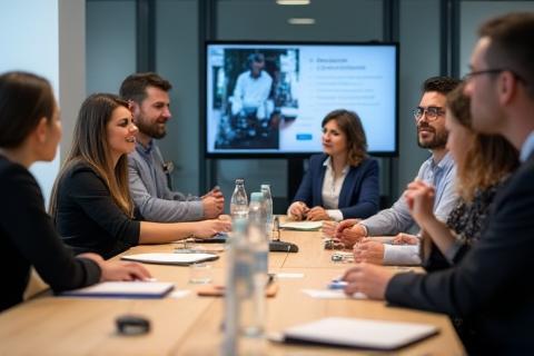 Team members in a collaborative meeting